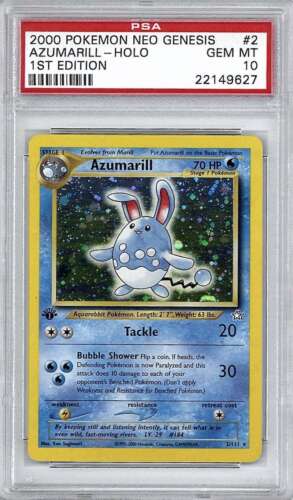 2000 Pokemon Neo Genesis Azumarill 1st First Edition Holo 2 Card PSA 10 GEM