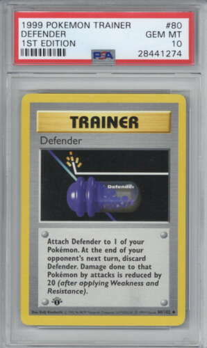Defender 1999 Pokemon First 1st Edition Base Shadowless Card 80 PSA 10 
