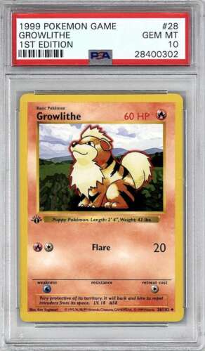 1999 Pokemon Growlithe 1st First Edition Base Shadowless Card PSA 10 GEM MINT