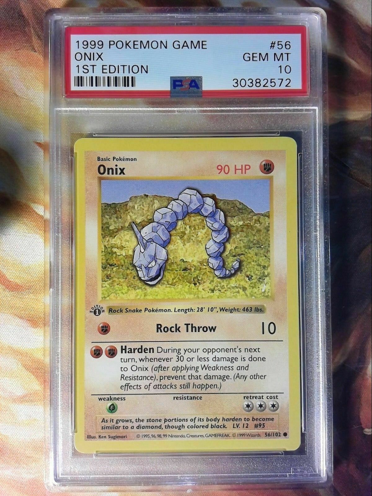 1999 Pokemon Game 56 Onix 1st Edition Shadowless PSA 10 Gem Mint Card