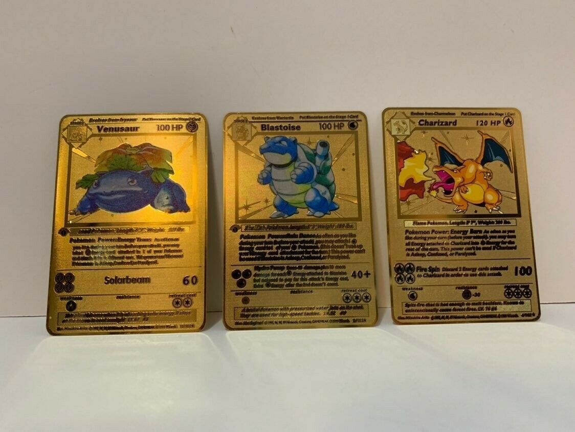 Pokemon Charizard Venusaur Blastoise Shadowless 1st Ed Gold Metal Custom Card