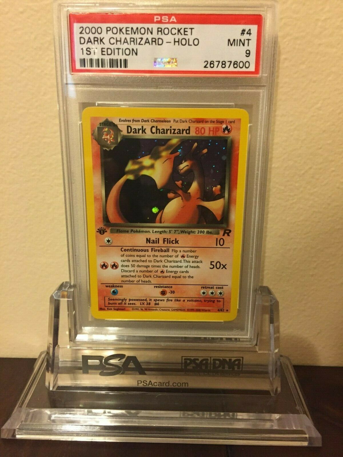 Pokemon Dark Charizard Team Rocket 1st Edition Holo Card PSA Mint 9 4