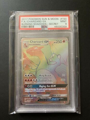 Charizard 150147 Burning Shadows  Secret Rare Rainbow Pokemon Card  PSA 9