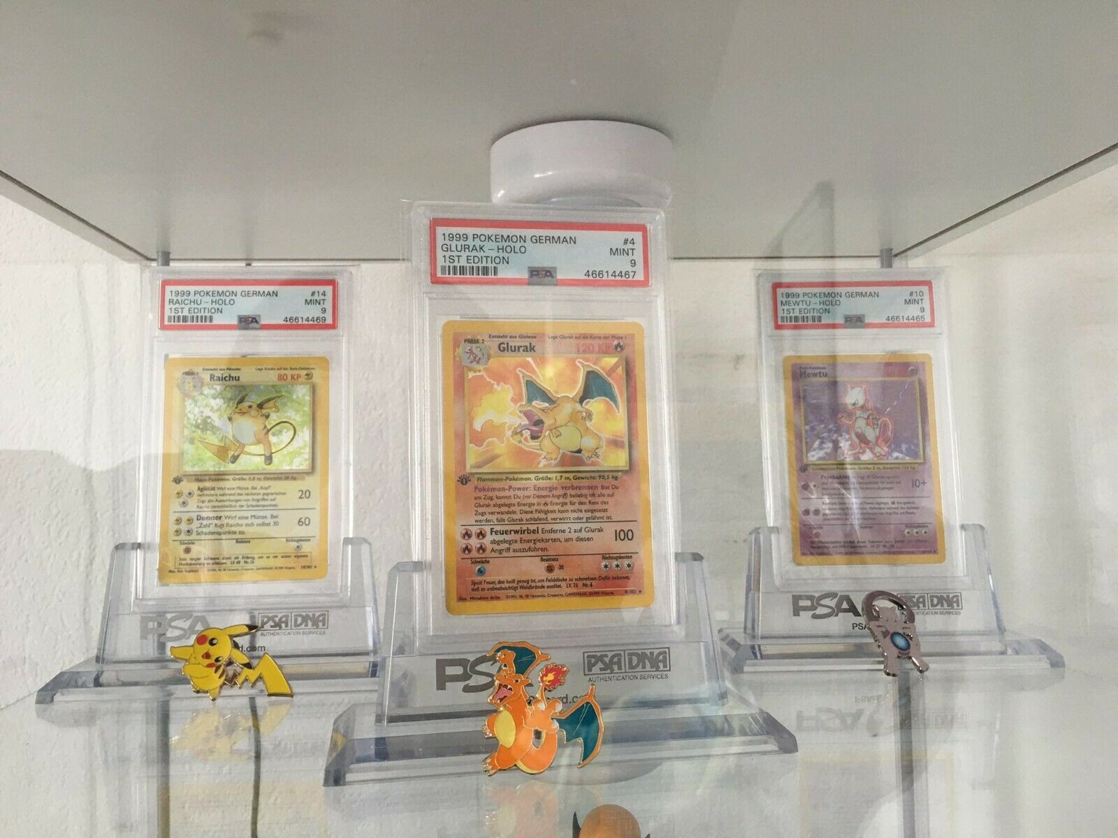 Pokemon PSA 9 1st Edition German Glurak Mewtu Raichu  Bonus