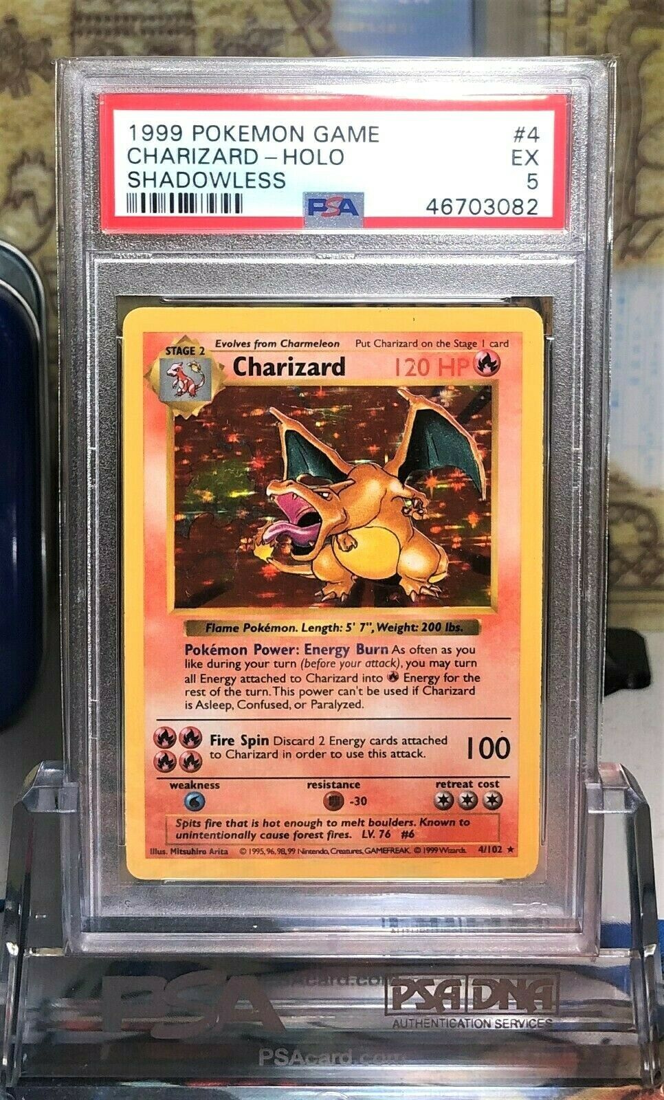 Pokemon PSA 5 EXCELLENT Shadowless Charizard 4102 Holo Rare Unlimited Base 1999