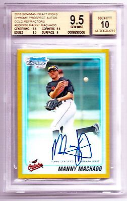 MANNY MACHADO 2010 BOWMAN CHROME GOLD REFRACTOR ROOKIE RC BGS 95 AUTO 10 50