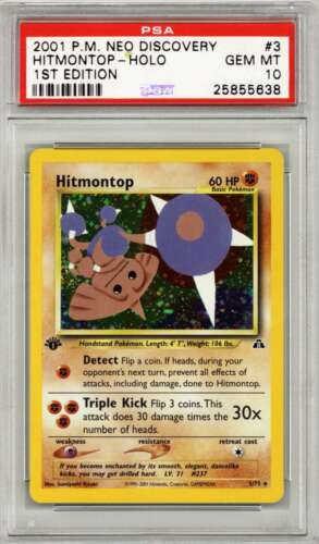2001 Pokemon Neo Discovery Hitmontop 3 Holo 1st First Edition Card PSA 10 GEM