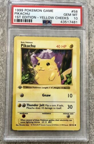 1999 Pikachu Pokemon Card 1st Edition Shadowless Yellow Cheeks PSA 10 Gem Mint