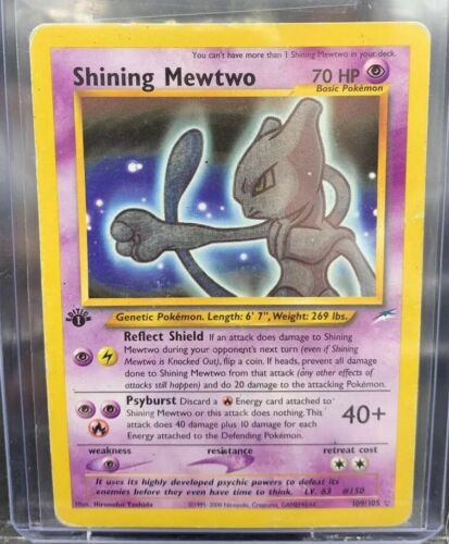 Pokemon Card 1st edition SHINING MEWTWO triple star 109 Holo Moderate Play 