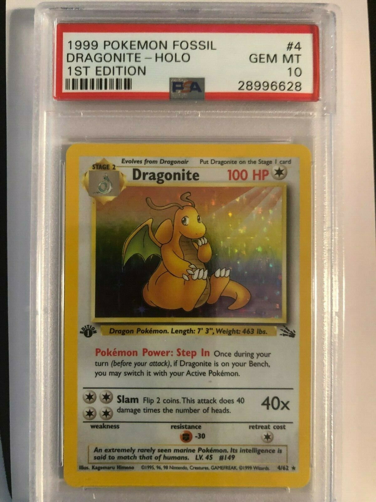 Pokemon Dragonite 1st Edition Fossil Holo 4 PSA 10 GEM MINT  Flawless Card