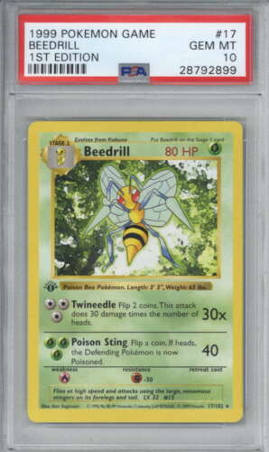 Beedrill 1999 Pokemon First 1st Edition Base Shadowless Card 17 PSA 10 