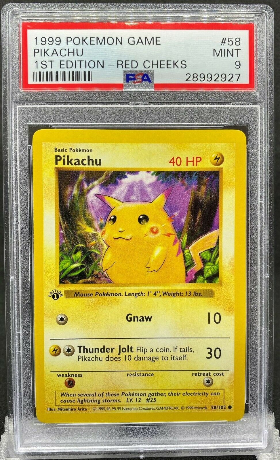 PSA 9 MINT POKEMON 1999 1ST EDITION RED CHEEKS PIKACHU CARD WOTC 58102