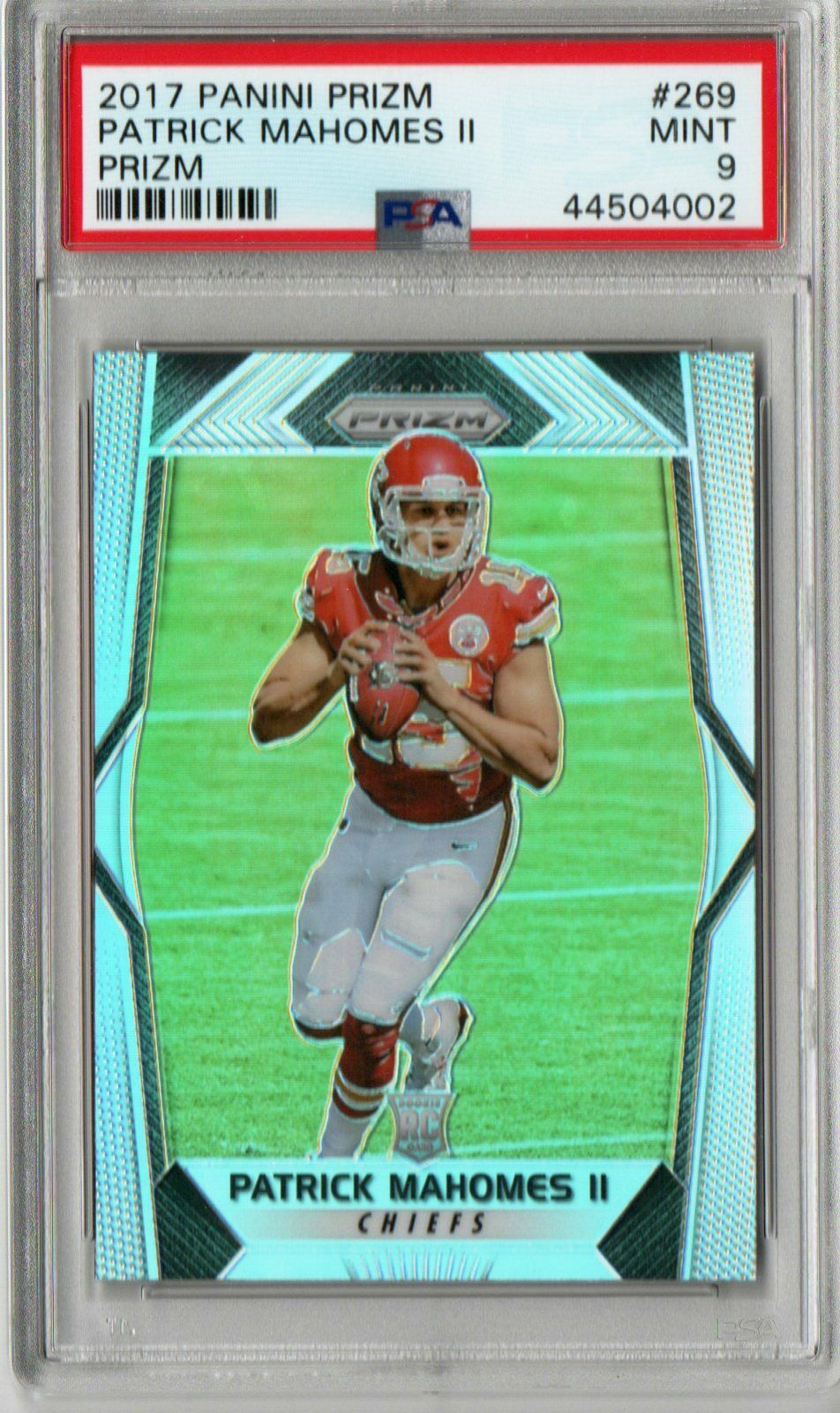 2017 PRIZM FOOTBALL PATRICK MAHOMES ROOKIE SILVER PRIZM 269 PSA 9 MINT RC BD