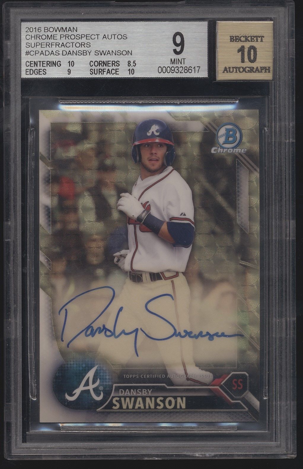 2016 Bowman Chrome Dansby Swanson Superfractor RC Auto True 11 BGS 9