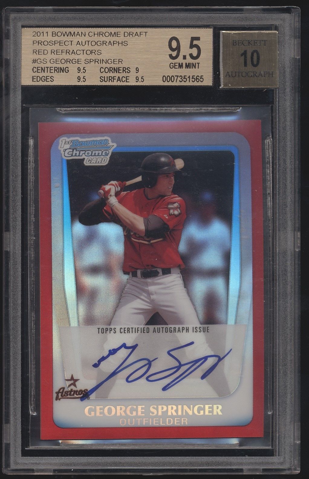 2011 Bowman Chrome George Springer Red Refractor RC Auto 55 BGS 95 10
