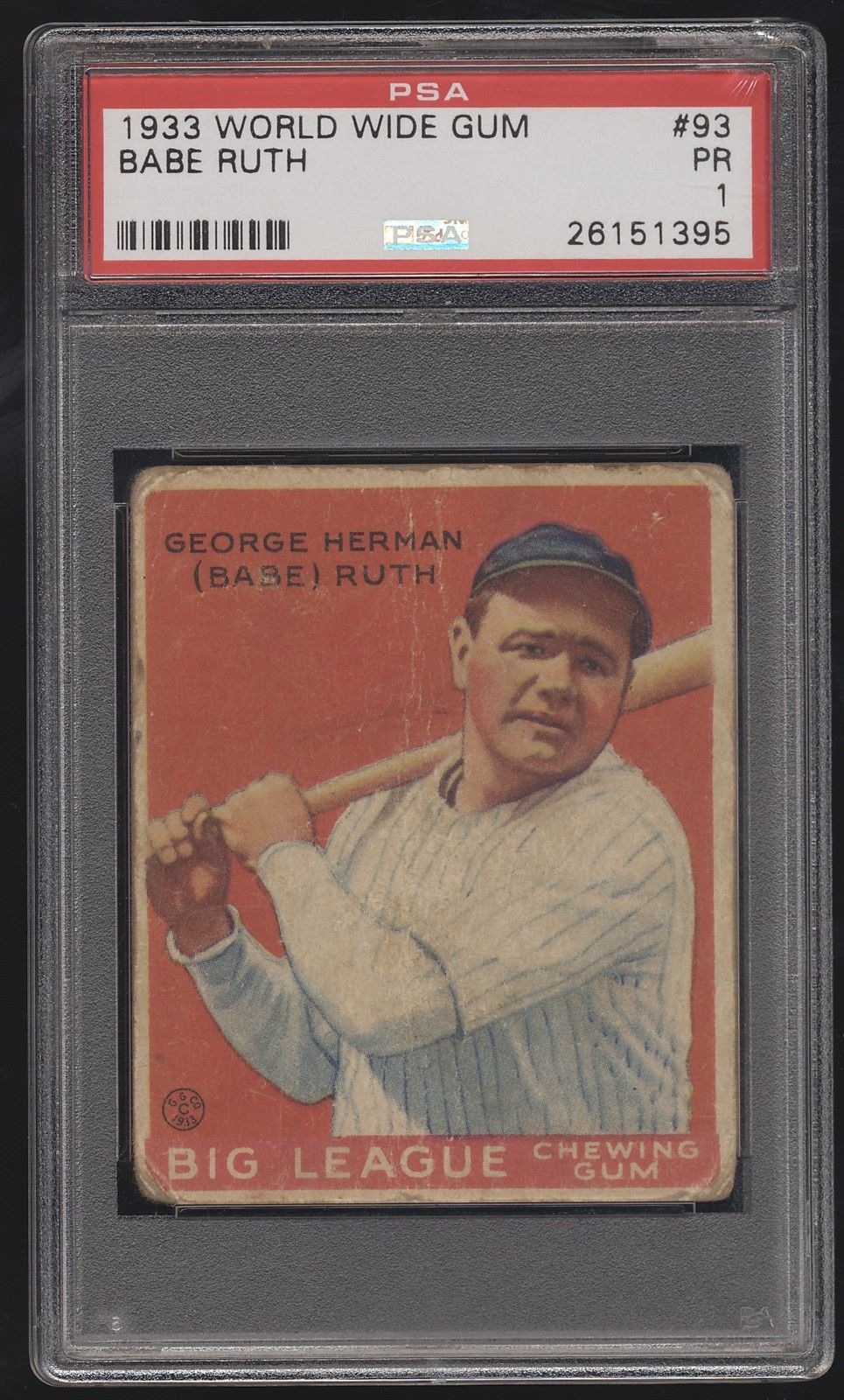 1933 Goudey World Wide Gum 93 Babe Ruth Yankees PSA 1 Poor