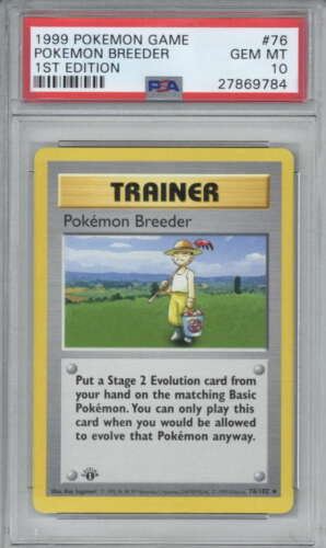 Pokemon Breeder 1999 Pokemon First 1st Edition Base Shadowless Card 76 PSA 10 