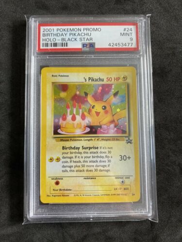 Birthday Pikachu Holo Black Star Promo 24 Rare PSA 9 Mint graded Pokemon Card