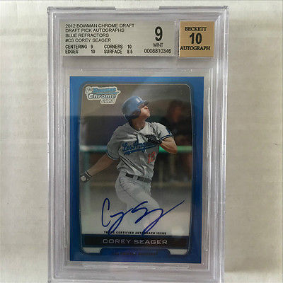 2012 Bowman Chrome Draft Draft Pick Auto Blue Refractors Corey Seager RC 150