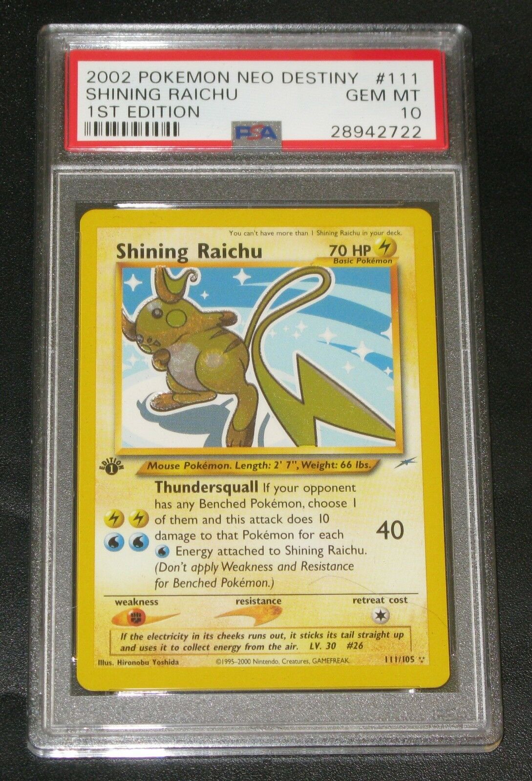 Pokemon Card  PSA 10 1st Edition Shining Raichu  Neo Destiny 111105 