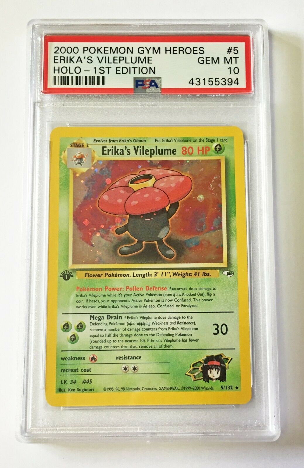 Pokemon Card  PSA 10 1st Edition Erikas Vileplume 5132  Gym Heroes GEM MT