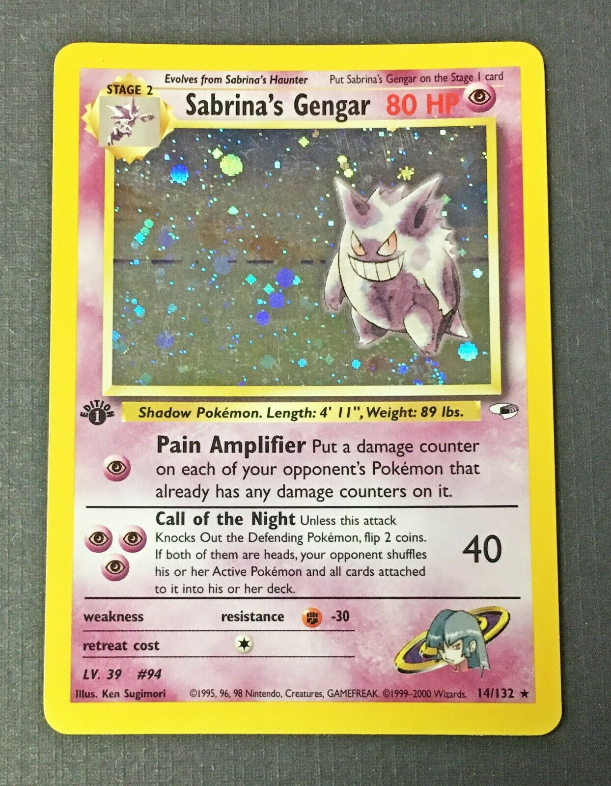 Pokemon Card  1st Edition Sabrinas Gengar 14132  Gym Heroes  NM  PSA
