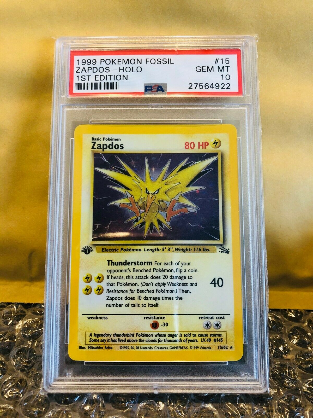 Zapdos PSA 10 Fossil 1st Edition Holo Pokemon 1999 WOTC 