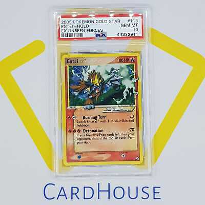 PSA 10 GEM MINT Entei Gold Star Ex Unseen Forces 2005 Holo Pokemon Secret XZX