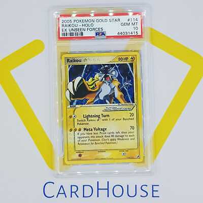 PSA 10 GEM MINT Raikou Gold Star Ex Unseen Forces Holo Pokemon 2005 XZX