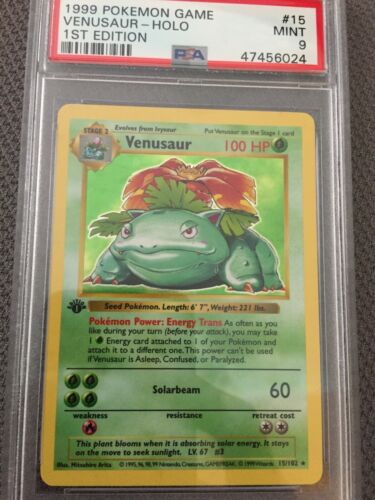 1999 Pokemon 1st Edition Shadowless Base Holo Venasaur 15 PSA 9 MINT STICK STAMP