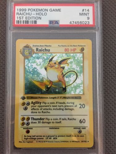 1999 Pokemon 1st Edition Shadowless Base Holo Raichu 14 PSA 9 MINT STICK STAMP