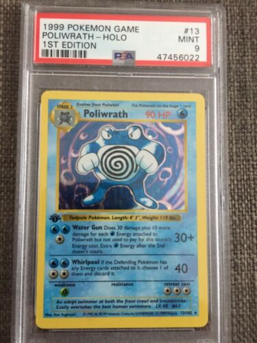 1999 Pokemon 1st Ed Shadowless Base Poliwrath Holo 13102 PSA 9 Mint THICK STAMP