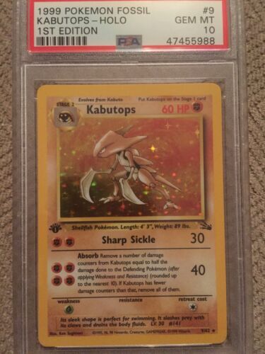 1999 Pokemon 1st Edition Fossil Holo Kabutops 962 GEM MINT PSA 10