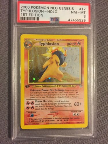 2000 Pokemon 1st Edition Typhlosion Holo Neo Genesis PSA 8 NM Mint 17