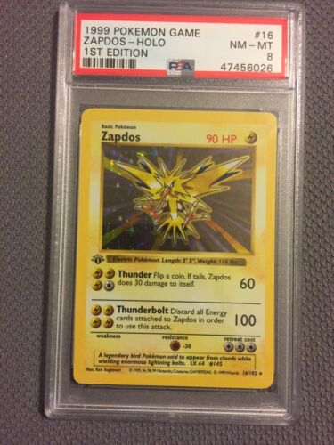 1999 Pokemon 1st Base Edition Shadowless Zapdos 16102 PSA 8 NMMint Thick STAMP