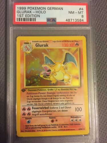 1999 Pokemon German 1st Edition Base Charizard Glurak 4102 Holo PSA 8 Near Mint
