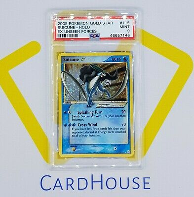 PSA 9 MINT Suicune Gold Star EX Unseen Forces Pokemon Holo 2005 ZYX