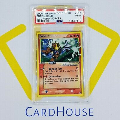 PSA 9 MINT Entei Gold Star EX Unseen Forces Pokemon Holo 2005 ZYX