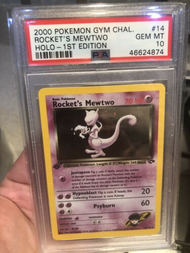 PSA 10 GEM MINT 1st Edition Gym Challenge Rockets Mewtwo Pokemon CardIMMACULATE