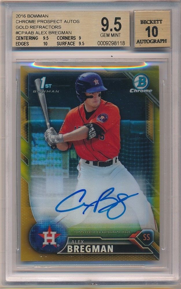 ALEX BREGMAN 2016 BOWMAN CHROME ROOKIE GOLD REFRACTOR AUTO SP 50 BGS 95 GEM 10