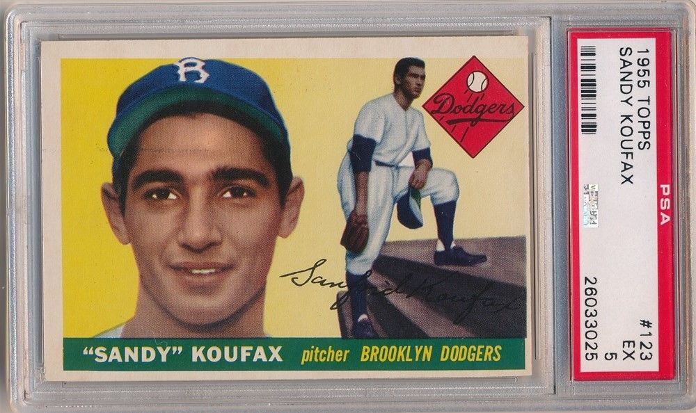 SANDY KOUFAX 1955 TOPPS 123 RC ROOKIE CARD HOF BROOKLYN DODGERS PSA 5 EX