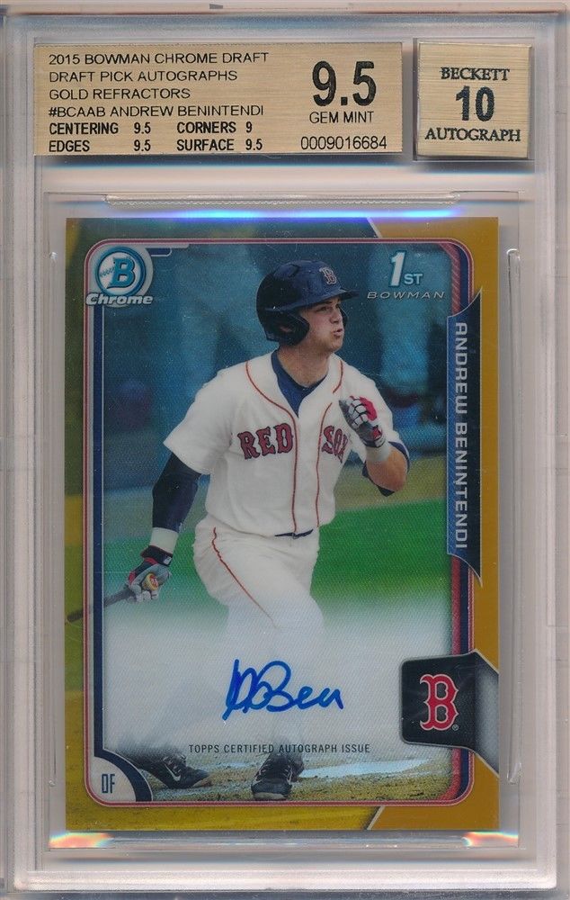 ANDREW BENINTENDI 2015 BOWMAN CHROME RC GOLD REFRACTOR AUTO 50 BGS 95 GEM 10