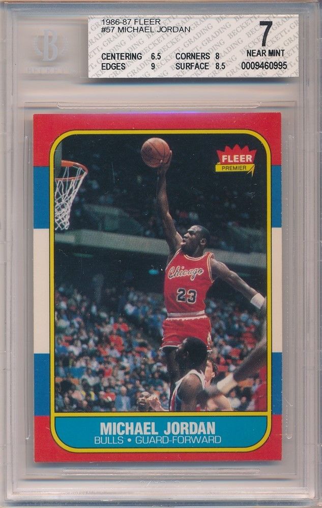 MICHAEL JORDAN 198687 FLEER 57 RC ROOKIE CHICAGO BULLS BGS 7 NM W 9 85 8