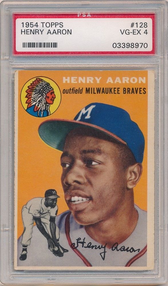 HENRY HANK AARON 1954 TOPPS 128 RC ROOKIE CARD MILWAUKEE BRAVES PSA 4 VGEX