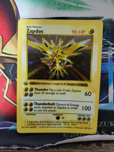 Zapdos 16102 1st Edition Shadowless Pokemon Card Holo Rare WOTC Base Light Play