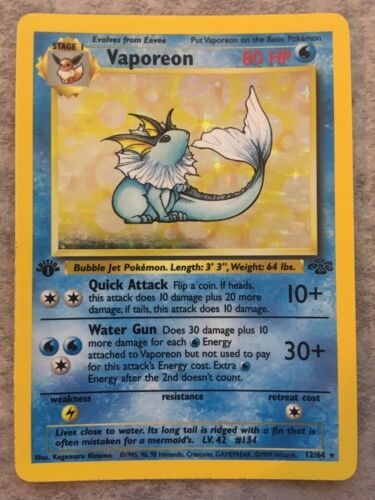 Vaporeon 1264 Holo 1st Edition Jungle   Pokemon Card NM