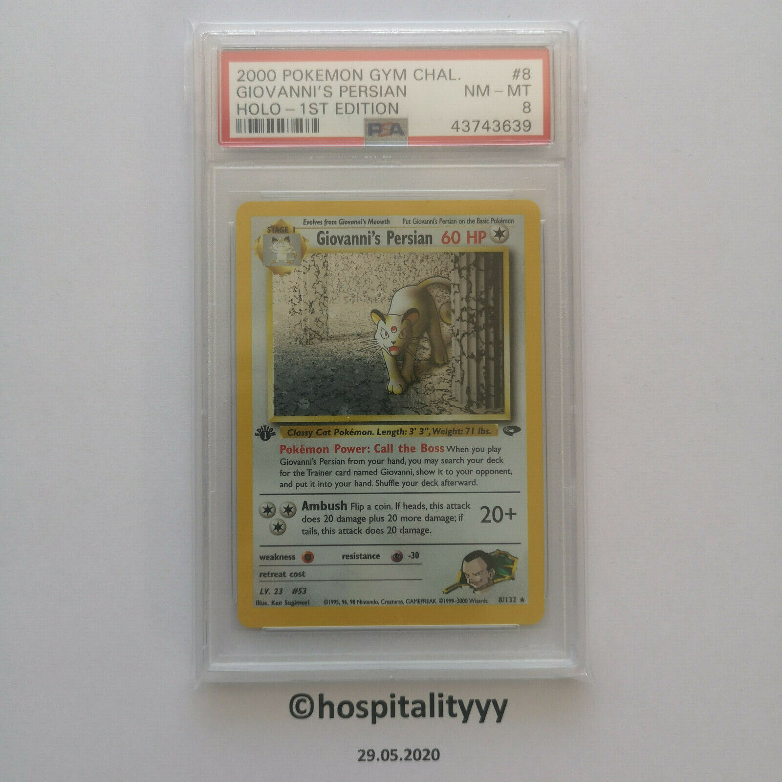 Pokemon Giovannis Persian 1st Edition PSA 8 Holo Gym Challenge