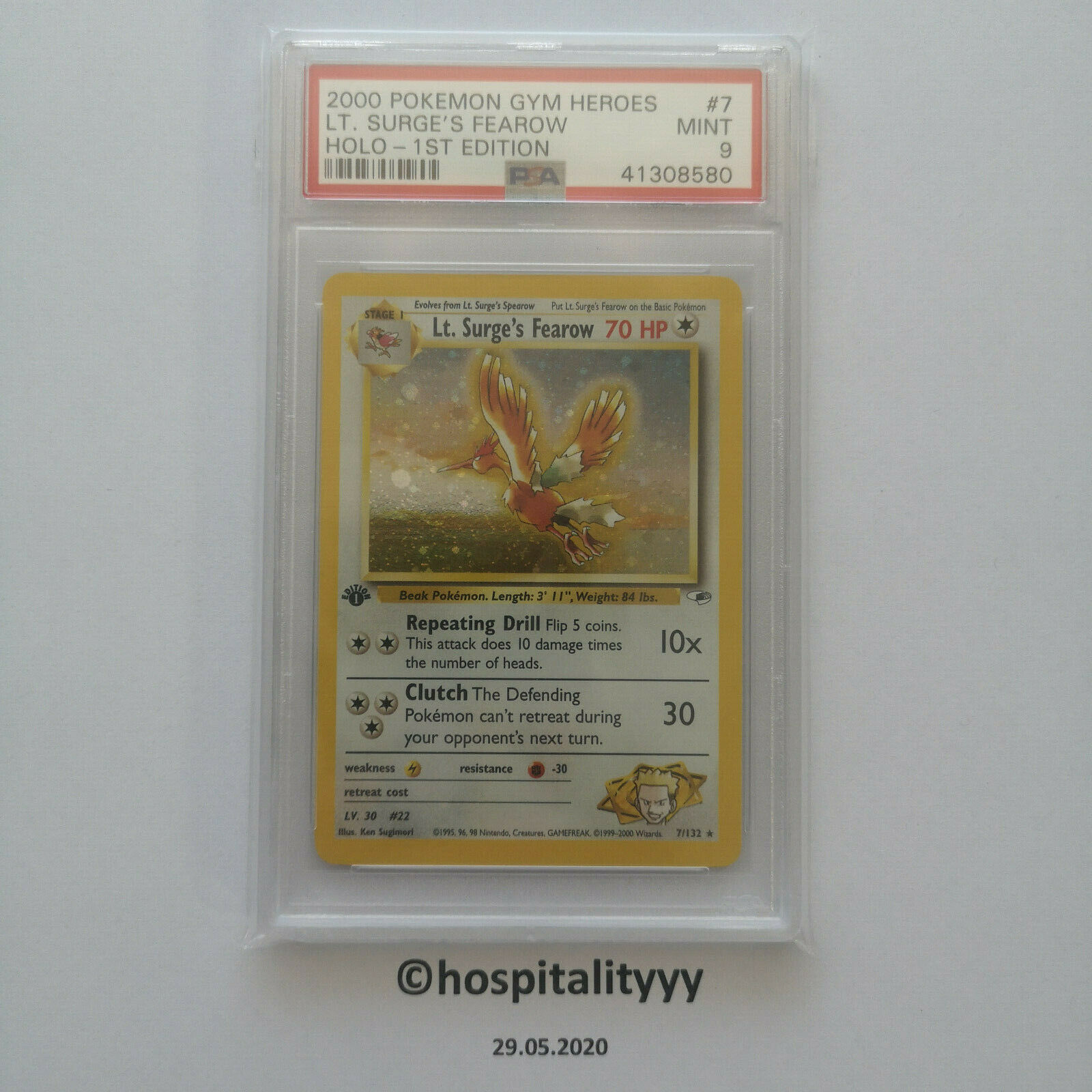 Pokemon Lt Surges Fearow PSA 9 MINT Holo Gym Heroes