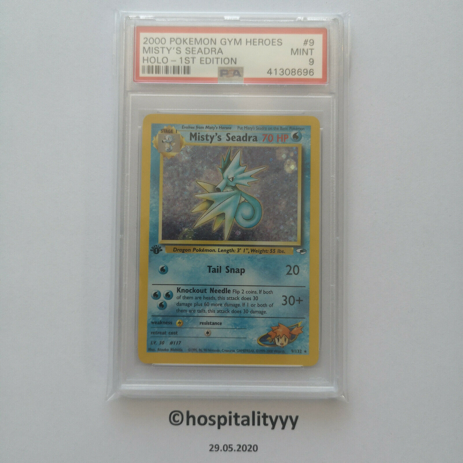 Pokemon Mistys Seadra PSA 9 MINT Holo Gym Heroes DOUBLE SWIRL