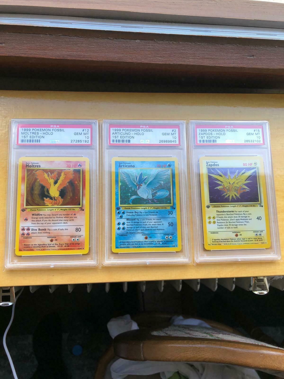 Moltres Articuno Zapdos 1st Edition PSA 10 Fossil 15 12 2 Pokemon